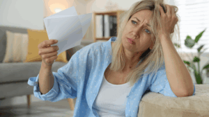 Mulher tendo sintomas da perimenopausa e menopausa como calorões e fogacho.